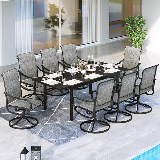 MFSTUDIO Patio Dining Set for 8, Expandable Patio Table and Chairs Set, 9 Piece Outdoor Patio Furniture Set for Deck/Backyard/Poolside/Garden