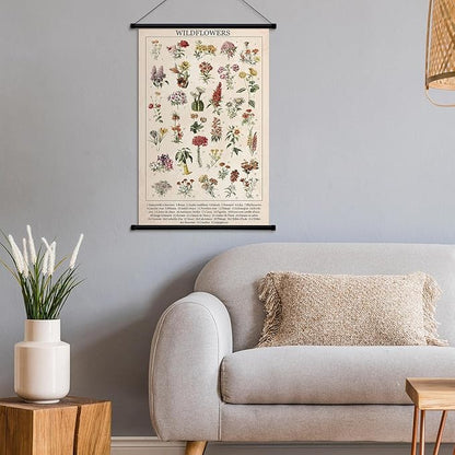 Geyee Wildflowers Vintage Poster Wall Decor Rustic Hanging Art Illustrative Reference Chart Prints Picture for Living Room Office Classroom Bedroom Frame, 15.8 x 23.6 Inch