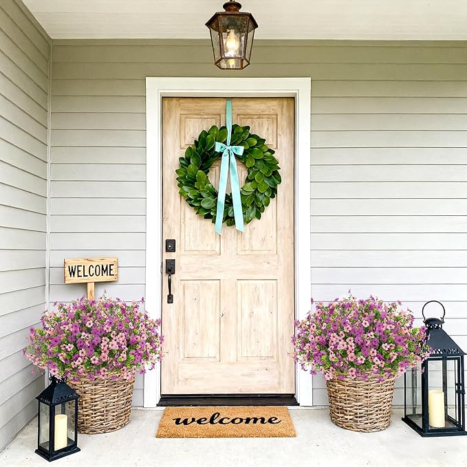 Artificial Fake Mums Flowers for Outdoor Fall Decor, 12 Bundles Faux Silk Daisy Plants for Planter Pot Colorful UV Resistant Look Real for Front Door Porch Patio Outside Yard(Purple Pink)