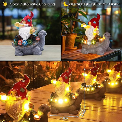 DKJOCKY Solar Turtle Gifts Garden Decor Garden Gnomes for Yard, Gnomes with Solar Lights Garden Decor, Christmas Friendships Birthday Gifts for Women, Mom Unique