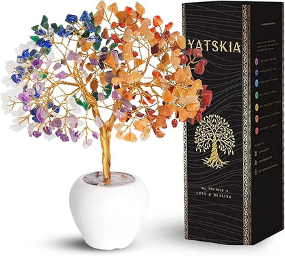 YATSKIA 7 Chakra Tree of Life Crystal for Positive Energy - Home Office Decor, Housewarming and Birthday Gifts for Women, Spiritual Healing Stones