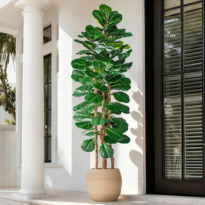 Artificial Fiddle Leaf Fig Tree 6FT, Faux Fig Tree Indoor with Natural Wood Trunk & Realistic Leaves with Moss Pot Fake Ficus Tree Large Faux Floor Plant for Living Room Home Decor, House Plant