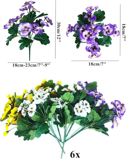 QIANYUN Fake Flowers-13in Pansy Small Wild Flower Artificial Plants Outdoor Plastic Purple Flowers for Home Wedding Kitchen Garden Table Centerpieces Indoor Outdoor Decor (Mixed Color)