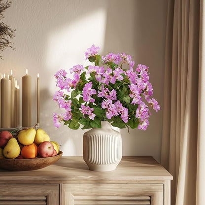4 Pcs Artificial Flowers Bougainvillea Outdoor Artificial Plants Faux Flowers with Stems Silk Flowers for Wedding Porch Living Garden Decor Without Vase (4PCS,White Purple)
