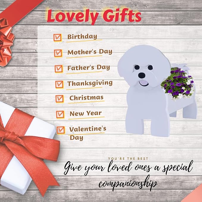 Bichon Frise Dog Planter Plant Pots,Cute Large Dog Flower Planter,Gifts for Pet Lovers,Unique Animal Plant Pots,Office,Indoor Outdoor Garden Decor(9.84 * 9.06 * 17in)