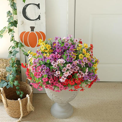 mizii Artificial Flowers for Outdoors 20 Bundles Realistic Faux Silk Flower UV Resistant Fake Plants Outside Decorations for Patio Garden Balcony Yard Porch Summer Indoor Home Decor (Mix 5 Color)