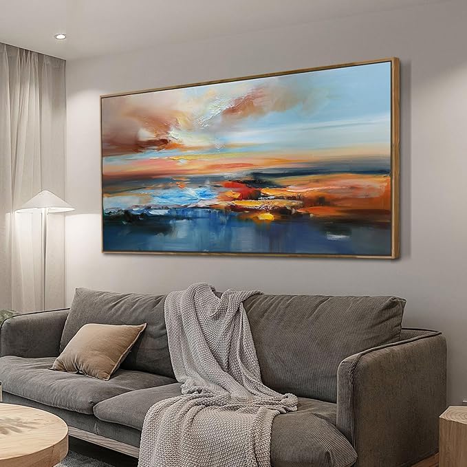 Brushart Abstract Wall Art Large Landscape Canvas Wall Art Pictures Paintings Wall Decor Living Room Textured Artwork for Dining Room Walls Bedroom Home Office, Framed 48"x24"