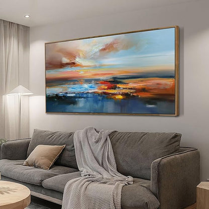 Brushart Abstract Wall Art Large Landscape Canvas Wall Art Pictures Paintings Wall Decor Living Room Textured Artwork for Dining Room Walls Bedroom Home Office, Framed 48"x24"
