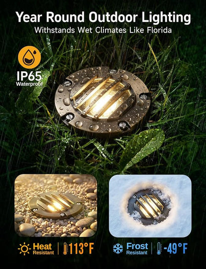 Gardenreet Outdoor Well Lights Low Voltage - Solid Brass LED All Weather Ip65 Inground Lighting, 12V Fixture, Antique Bronze for Tree House Garden with 4000K Neutral White MR16 Bulb