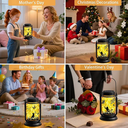 Cat Solar Lanterns, Outdoor Hanging Solar Lantern with Stake, Birthday Gifts for Mom, Grandma, Women Cat Lovers, Black Cat Butterfly Mason Jar Waterproof Lights for Yard Lawn Garden Decor