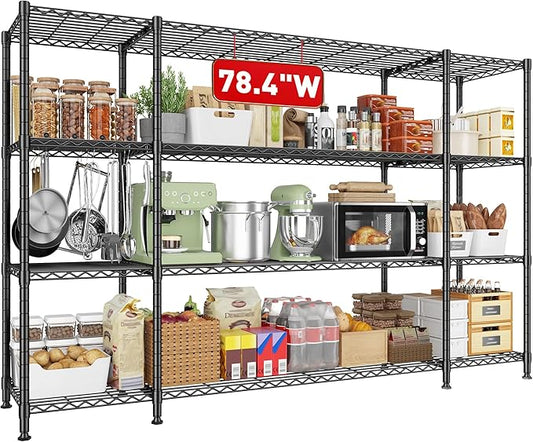 REIBII 78.4" W Storage Shelves 1500LBS Load, Metal Shelving Unit Heavy Duty Wire Shelving for Garage Storage Rack, Adjustable Metal Shelf for Pantry Commercial Kitchen Storage Shelves, 11.8''D x 59''H