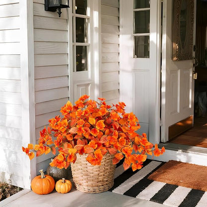 Fake Fall Flowers Artificial for Decoration 2PCS Faux Silk Fall Flowers Plants for Outdoors Outside Planters UV Resistant Looks Real for Front Door Porch Patio Garden Decor