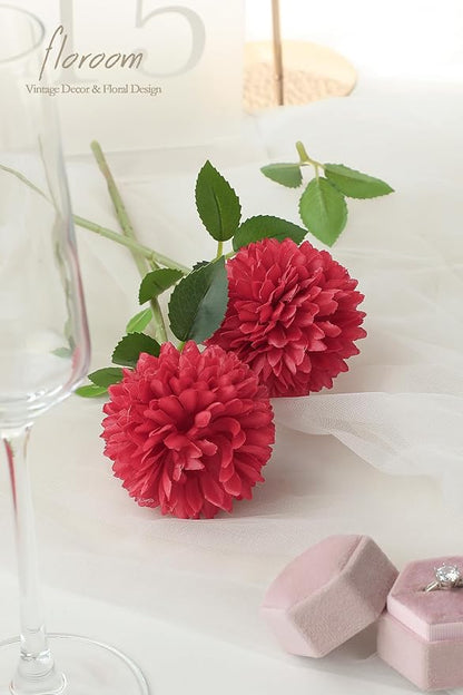 Floroom 12pcs Dark Red Faux Silk Mums Artificial Flowers Bulk Fake Chrysanthemums with Stems for DIY Wedding Table Centerpieces Floral Arrangements Vase Fillers Home Decorations