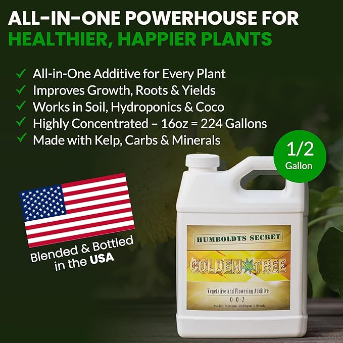 Humboldts Secret Golden Tree Liquid Plant Food | Enhances Growth Indoors or Outdoors | All-in-One Plant Nutrients for Vegetables, Trees, Flowers, Fruits, Roses, Lawns, Tomatoes | 64 Ounce