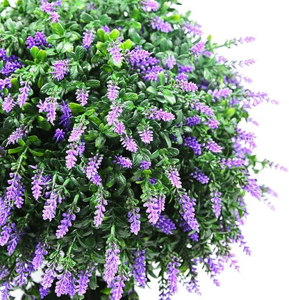 Sunnyglade 21.6” Tall Artificial Lavender Topiary Ball Tree Set of 2 Pack Potted Bushes UV Resistant Potted Plants for Indoor Outdoor Home Garden(Purple)