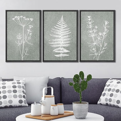 Ashbrook Framed Canvas Print Wall Art Set Green Forest Flower Plant Silhouette Nature Wilderness Illustrations Modern Art Rustic Chic Colorful for Living Room, Bedroom, Office - 24"x36"x3 Black