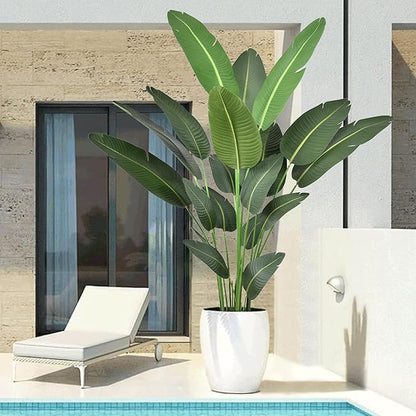 Artificial Bird of Paradise Tree 7FT with 19 Leaves Realistic Thick Banana Leaf Tall Large Faux Tropical Plant 82 Inch Black Pot for Indoor Home Office Poolside Porch Mall Hotel School Decor