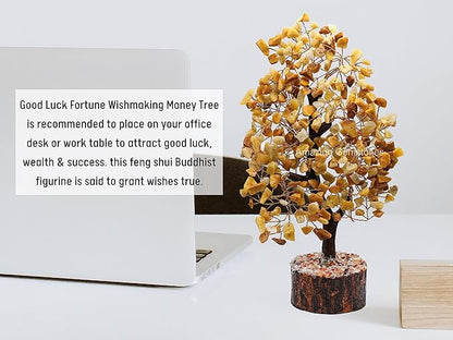 Yellow Jasper Natural Healing Premium Crystal Bonsai Feng Shui Fortune Money Tree of Life for Home Office Decor (Gift Box Ready,10-12 Inch)