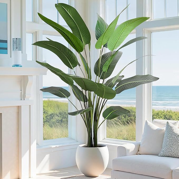 Artificial Bird of Paradise Tree 8FT with 21 Leaves Realistic Thick Banana Leaf Tall Large Faux Tropical Plant 94 Inch Black Pot for Indoor Home Office Poolside Porch Mall Hotel School Decor