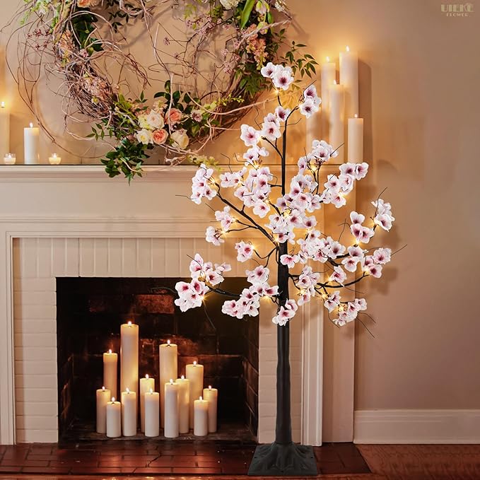 Uieke Cherry Blossom Tree, 6FT 96 Fairy Lights Artificial Lighted Tree for Home Inside Outdoor Spring Wedding Party Festival Decor, Warm White