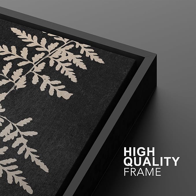 Ashbrook Framed Canvas Print Wall Art Set Black Forest Fern Plant Silhouette Nature Wilderness Illustrations Modern Art Rustic Chic Colorful for Living Room, Bedroom, Office - 24"x36"x3 Black