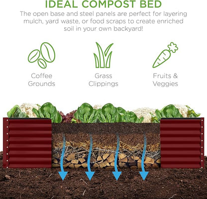 Best Choice Products 8x4x2ft Outdoor Metal Raised Garden Bed, Deep Root Planter Box for Vegetables, Flowers, Herbs, and Succulents w/ 478 Gallon Capacity - Royal Red