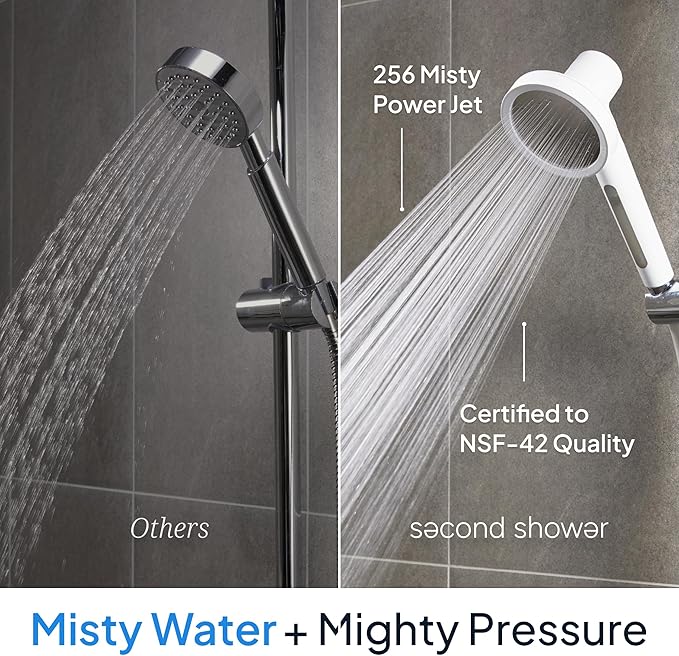 SecondShower Filtered Shower Hand for Hard Water | Clinically Proven for Skin Health, NSF Certified 99.9% Chlorine Removal, SPA Grade High Pressure, Korean Beauty Secret Natural Filter (Blossom Pink)