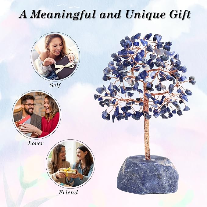 SITUMEIZI Blue Sodalite Healing Crystal Tree 7.09IN Healing Stones Natural Crystals Base Copper Wire Tree Life Reiki Blue Gifts for Women Room Office Desk Decor Spiritual Meditation Energy