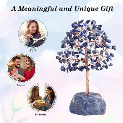 SITUMEIZI Blue Sodalite Healing Crystal Tree 7.09IN Healing Stones Natural Crystals Base Copper Wire Tree Life Reiki Blue Gifts for Women Room Office Desk Decor Spiritual Meditation Energy