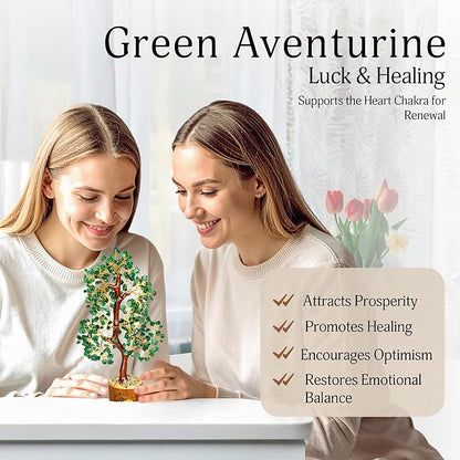YATSKIA Green Aventurine Gemstone Tree Natural Stone Feng Shui Wire Bonsai Seven Chakra Jewelry Trees of Life Necklace Good Luck Handmade Prosperity Success Stones Gift Home Office Desk Shelves Décor