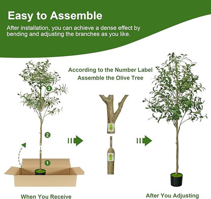 5 FT Olive Trees Artificial Indoor, Faux Olive Tree 5 ft with Natural Wood Trunk Branches and Lifelike Fruits, Realistic Fake Tree Artificial Plants Tall with Planter for Home Office Decor