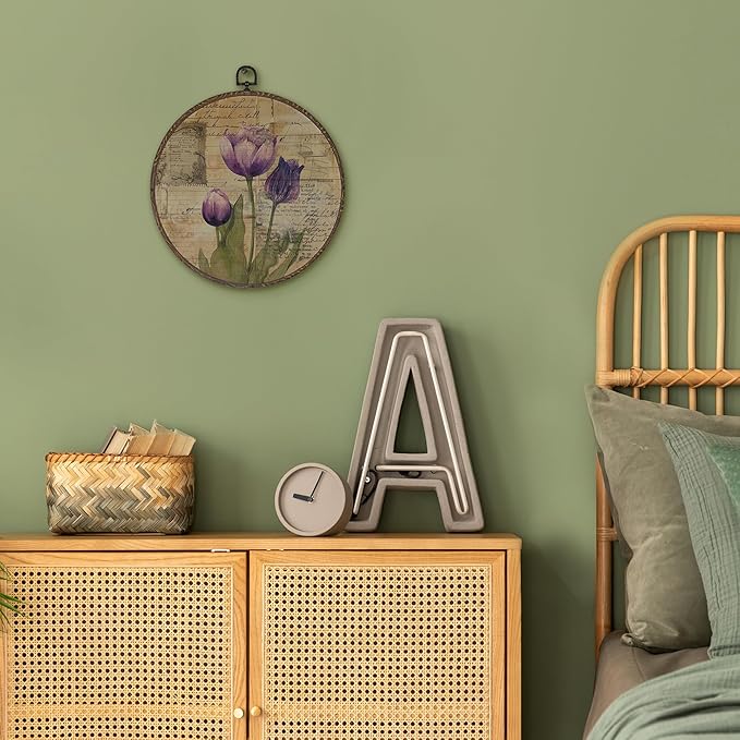 XNXLDYLH Vintage Purple Flower Round Framed Wall Art Decor, Rustic Retro Earthy Floral Bathroom Hanging Wall Decor Decorations, Botanical Tulip Canvas Prints Wall Art Pictures Paintings, 10x10 Inch