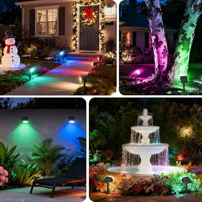 Solar Color Changing Spot Lights Outdoor Waterproof IP65, [4 Pack/32 LED/7 Modes] 2-in-1 Landscape Spotlights, Auto On/Off High Lumens Solar Spot Lights for Outside Yard Garden Pathway Walkway