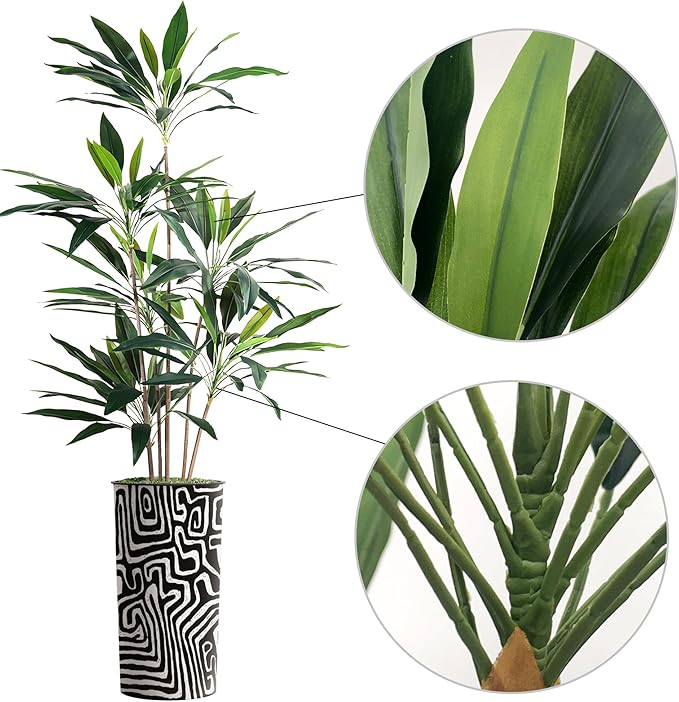 SIGNWIN Artificial Tree in Modern Geometric Pattern Planter, Fake Dracaena Tree Silk Tree for Indoor and Outdoor Home Decoration - 66" Overall Tall (Plant Pot Plus Tree)