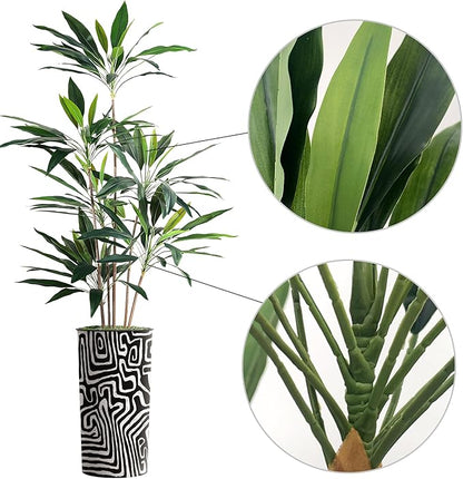 SIGNWIN Artificial Tree in Modern Geometric Pattern Planter, Fake Dracaena Tree Silk Tree for Indoor and Outdoor Home Decoration - 66" Overall Tall (Plant Pot Plus Tree)