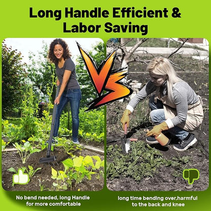 2 in 1 Weeding Tools Gardening Weed Puller with Long Handle,Stirrup Hula Garden Hoe with 4 Tines Rake,Garden Tiller Cultivator with 62.6" Adjustable Handle for Weeding,Seeding,Ditching,Loosening
