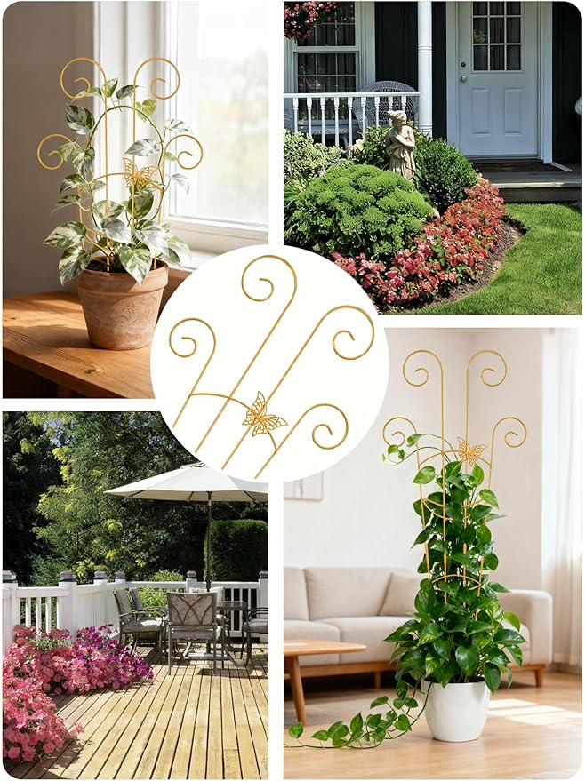 4 Pcs Metal Butterfly Indoor Plant Trellis for Climbing Plants, 30" Expandable Garden Support for Potted Plants Outdoor, Houseplant Climber for Ivy Pothos Monstera Hoya Flower (Gold)