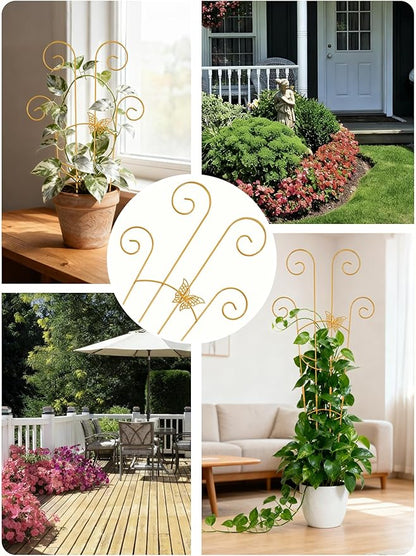 4 Pcs Metal Butterfly Indoor Plant Trellis for Climbing Plants, 30" Expandable Garden Support for Potted Plants Outdoor, Houseplant Climber for Ivy Pothos Monstera Hoya Flower (Gold)