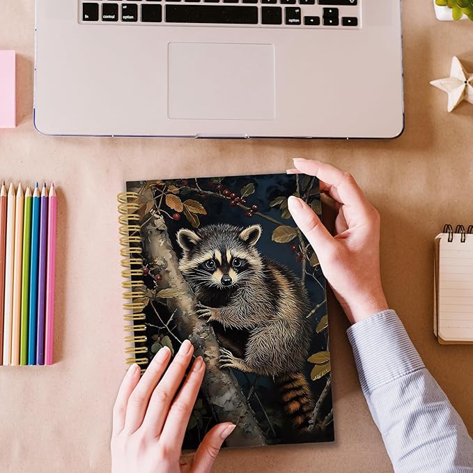 XPH Raccoon Gifts Spiral Notebook, Cottagecore Raccoon Journaling Notebooks for Women, Christmas Trash Panda Hardcover Journals for Writing 160 Pages 5.5 x 8.3 Inch, Animal Lover Gifts
