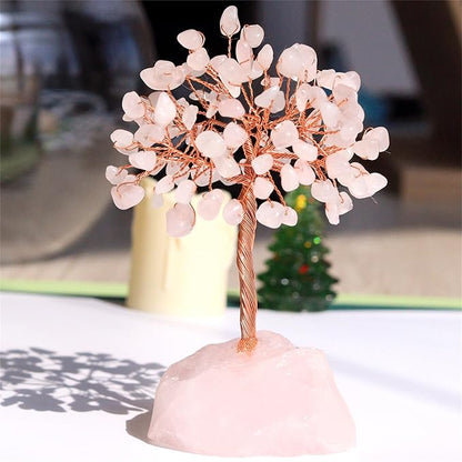 Rose Quartz Healing Crystal Tree Natural Reiki Crystals Gemstone Stone Base Copper Wire Tree Life Money Trees Pink Feng Shui Reiki Energy Tree for Home Office Desk Decor Good Luck Gifts for Women Men