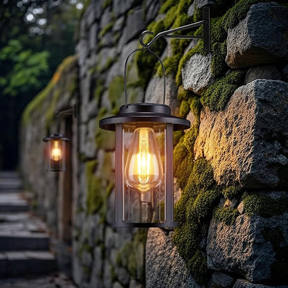 Larekook 2 Pack Solar Lanterns Outdoor Waterproof,High Brightness Hanging Solar Lights for Outside with Wall Mount Kit,Outdoor Decorative Lantern for Garden Patio Garage Porch Yard Decor