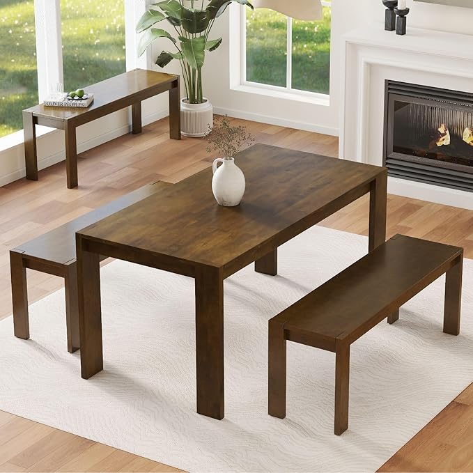 LukeAlon Solid Wood Dining Bench, 47.25" Brown Farmhouse Entryway Bench, Narrow Rustic Long Bench for Hallway Kitchen Dining Room Bedroom Living Room