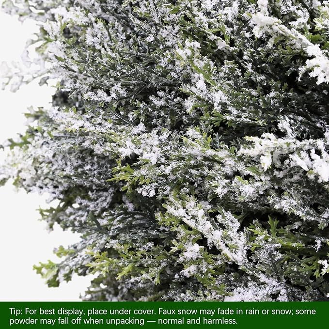THE BLOOM TIMES 4ft Snow-Flocked Spiral Artificial Topiary Trees Set of 2, 48 inch Faux Cedar Trees for Front Porch Christmas Planter Decor, Fake Plants for Indoor or Covered Outside Display 4 Foot
