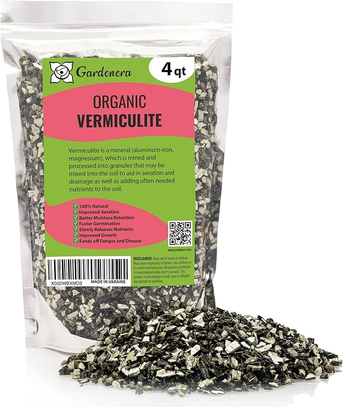 Horticultural Organic Vermiculite by GARDENERA - Medium Grade - Natural Soil Additive for Potted Plants, Orchids, Hydroponics, Terrariums (4 Quart)