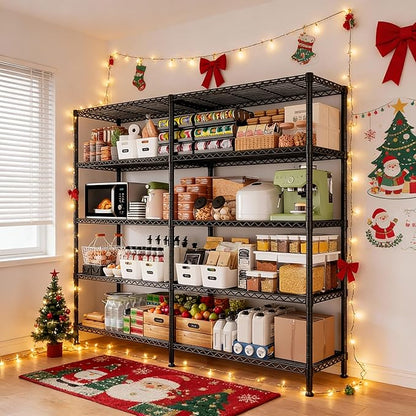 5 Tier Storage Shelves Metal Shelving Unit Load 1500LBS,Adjustable Wire Shelving Pantry Shelves for Storage,Kitchen Shelves Storage Rack for Commercial Garage Shelving Heavy Duty,61.7"W*72.4"H*15.8"D