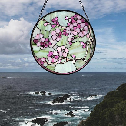 Stained Glass Window Hanging 4 Pcs Set Tulips Plum Flower Daffodils Hyacinths 7.8" - Suncatcher Door Garden Sun Catcher Decor Birthday Mother's Day for Mom Woman Nana