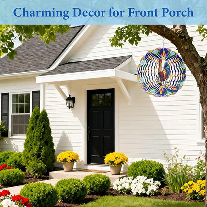 Chicken Wind Spinners Outdoor, Chicken Gifts for Women Men Mom Dad, Hanging Wind Sculptures Spinners for Christmas, 12 inch Outdoor Indoor Hanging Ornament for Garden Porch Backyard Lawn