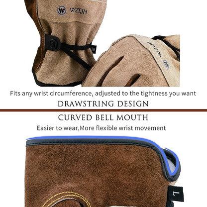 Leather Work Gloves for Men or Women. XX-Large Glove for Gardening, Tig/Mig Welding, Construction, Chainsaw, Farm, Ranch etc. Cowhide, Cotton Lined, Utility, Firm Grip, Durable. Coffee-grey 2XL