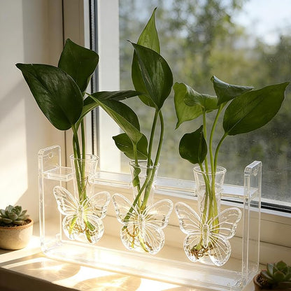 Clear Plant Propagation Station Plants Terrarium Planter Vase Birthday Gifts for Women Girl in Acrylic Stand Home Office Garden Decor