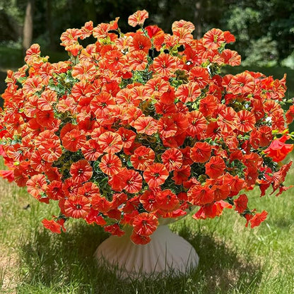Artificial Fake Flowers Plant for Outdoors, 12 Bundles Faux Morning Glory UV Resistant Look Real Silk Flowers for Outside Planter Front Door Porch Patio Yard Decoration, (Fall Orange)